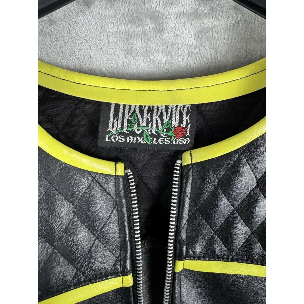 Vintage LIP SERVICE‎ Rock Moto Full Zip Jacket Womens Size Large PVC Cloth USA